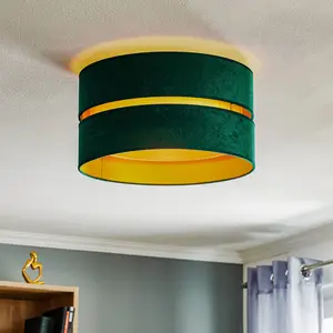 Euluna Duo plafonnier tissu vert/doré Ø 40 cm pas cher