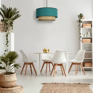 Duolla Suspension Boho, rotin, tissu, beige/pétrole pas cher