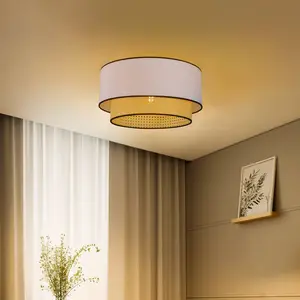 Duolla Plafonnier Boho, rotin, tissu, beige/blanc pas cher
