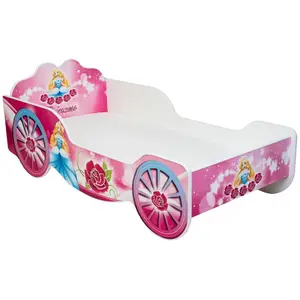 Comparateur de prix : KOBI Lit enfant pour filles Voiture Carriage Rose - 70x140 cm + Matelas + sommier