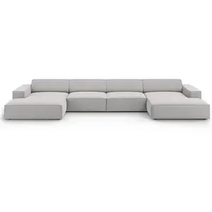 Micadoni Home Canapé panoramique 6 places en tissu structurel gris clair pas cher