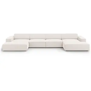 Canapé panoramique 6 places en tissu structurel beige clair pas cher
