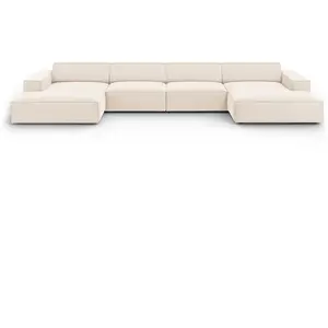 Micadoni Home Canapé panoramique 6 places en tissu velours beige clair pas cher
