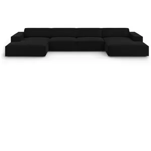Micadoni Home Canapé panoramique 6 places en tissu velours noir pas cher