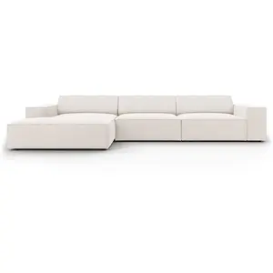 Micadoni Home Canapé d'angle 4 places en tissu structuré beige clair pas cher