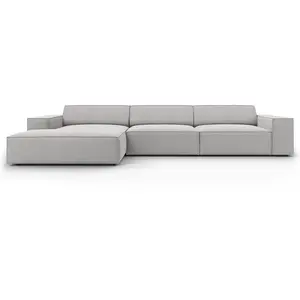 Micadoni Home Canapé d'angle 4 places en tissu structuré gris clair pas cher