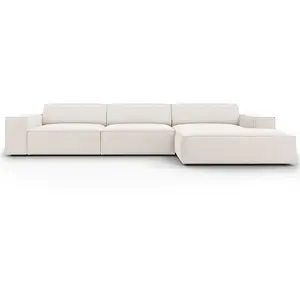 Micadoni Home Canapé d'angle 4 places en tissu structuré beige clair pas cher