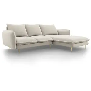 COSMOPOLITAN DESIGN Canapé d'angle droit "Vienna" 5 places en tissu structurel beige clair TU pas cher