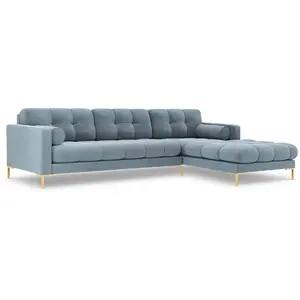 COSMOPOLITAN DESIGN Canapé d'angle droit "Bali" 5 places en velours bleu clair TU