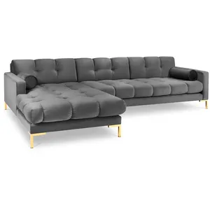Cosmopolitan Design - Canapé d'angle Gauche Velours Bali gris - 293x18... pas cher