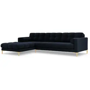 COSMOPOLITAN DESIGN Canapé d'angle gauche "Bali" 5 places en velours bleu foncé TU pas cher