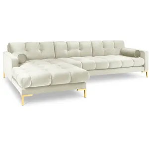 Canapé d'angle gauche "Bali" 5 places en velours beige clair pas cher