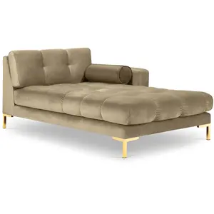 Méridienne droite "Bali" en velours beige TU pas cher