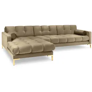 Canapé d'angle gauche "Bali" 5 places en velours beige pas cher