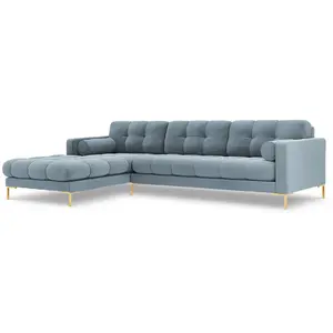 COSMOPOLITAN DESIGN Canapé d'angle gauche "Bali" 5 places en velours bleu clair TU