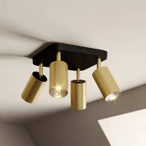Euluna Plafonnier Eye Spot à 4 lampes, noir/laiton pas cher