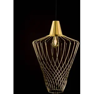 Euluna Suspension Wave L avec abat-jour cage, dorée pas cher