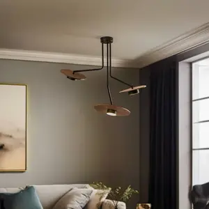 Euluna Plafonnier Disk avec éléments en bois, à 3 lampes pas cher