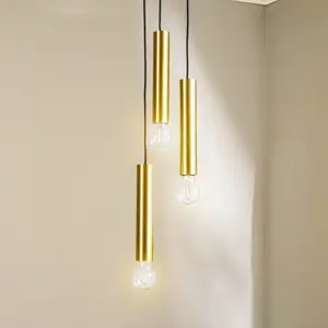 Euluna Douille suspendue Baton, laiton, à trois lampes pas cher