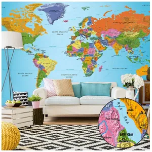 Walliex Papier peint XXL World Map: Colourful Geography II-Taille L 500 x H 280 cmVendu parrue-du-commerce