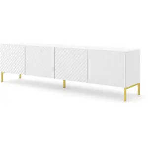 AC-DÉCO Meuble Tv À 4 Portes Avec Cadre Doré "Surf" - Blanc Mat - L 200 Cm pas cher
