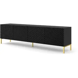 AC-DÉCO Bim Furniture - Meuble tv surf 200 cm 4D fraisé noir mat + pieds pas cher