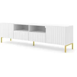 AC-DÉCO Bim Furniture - Meuble tv wave 200cm 2D2S fraisé blanc mat + pieds pas cher