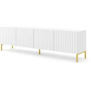 Meuble TV - AC-Déco - Wave - 4 portes - Métal doré - Blanc mat - 200 cm pas cher
