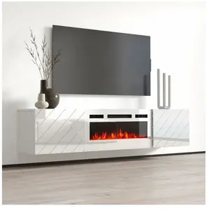 Roxy Meuble tv avec cheminée électrique blanc cm183x35x38h blanc brill... pas cher