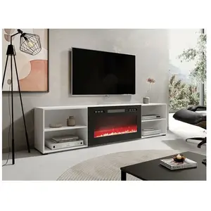 Bim Furniture - Salon Meuble tv avec cheminée noir rollo cm 200x33x48.... pas cher