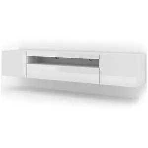 FURNLUX Meuble TV bas universel Aura 200 cm à suspendre ou à poser bla... pas cher