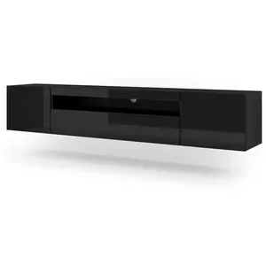 Meuble TV universel Aura 200 cm à poser ou suspendu, noir mat / noir b... pas cher