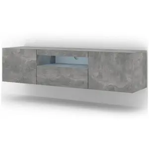 FURNLUX Meuble TV bas universel Aura 150 cm à suspendre ou à poser Béton avec LED pas cher