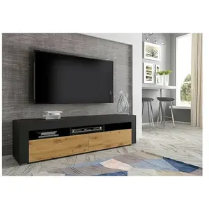 BIM Furniture Moreno Meuble TV bas universel 160 cm à suspendre ou à poser (noir mat / chêne artisan) pas cher