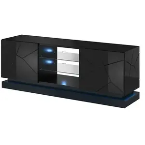 Meuble tv armoire salon avec led bleu modèle qiu 160X42X57H noir brill... pas cher