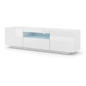 BIM Furniture Meuble TV bas universel Aura 150 cm Buffet HI-FI à suspendre ou à poser Blanc brillant avec LED pas cher