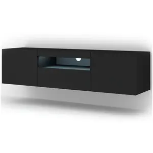 BIM Furniture Meuble tv universel Aura 150 cm à poser ou suspendu noir mat avec LED pas cher