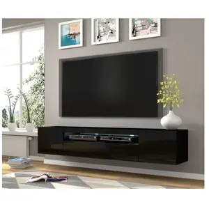 Meuble TV universel Aura 200 cm à poser ou suspendu, noir mat / noir b... pas cher