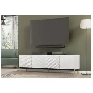 AC-DÉCO Meuble tv à 4 portes avec cadre doré surf - blanc brillant- l 200 cm pas cher