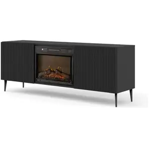 Meuble tv à 2 portes avec cheminée ravenna - noir - l 177 cm pas cher