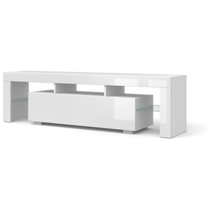 Meuble tv 160 cm blanc mat (corps) blanc brillant (façades) pas cher