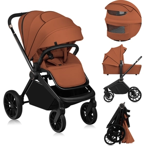 Poussette combinée 2en1 LIONELO Mika Plus - Naissance jusqu'à 22kg - Pack poussette Duo, Nacelle, sac et accessoires - Marron