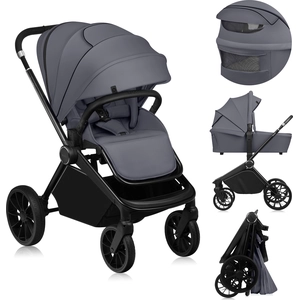 Poussette combinée 2en1 LIONELO Mika Plus - Naissance jusqu'à 22kg - Pack poussette Duo, Nacelle, sac et accessoires - Gris