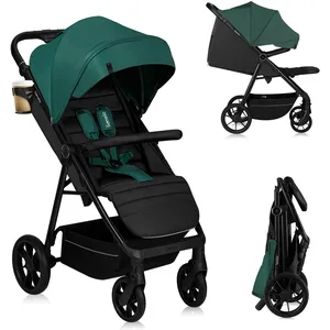 LIONELO MIRA Poussette Canne Jusqu'à 22 kg de 6 m à 4 ans Roues Pivotantes à 360 ° Amortissement Total des Chocs Dossier et Repose-pieds Réglables Auvent XXL UPF50+ Grand Panier Jusqu'à 3 kg (Green)