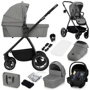 Poussette combinée 3en1 LIONELO Meril - Pack poussette, Nacelle, Siege auto, sac et accessoires - Gris