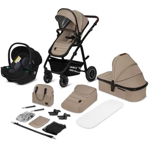 Poussette combinée 3en1 LIONELO Amber - Pack poussette canne Nacelle Siege auto sac et accessoires - Beige