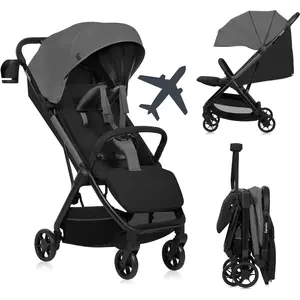 Poussette ultra-compacte LIONELO Julie Air - Pliage automatique - Compatible avion - Jusquà 22kg - Canopy UPF 50 - Gris