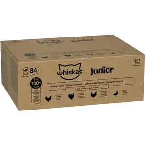 84x85g Sélection de volaille en gelée Whiskas junior sachets nourritur... pas cher