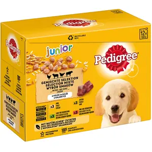 Comparateur de prix : 12x100g Junior, 4 saveurs en gelée Pedigree nourriture humide pour chien