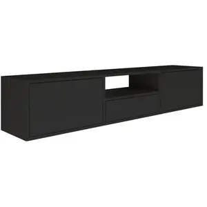SELSEY Meuble TV avec 3 abattants et une étagère   FRAMME   noir   150 cm pas cher